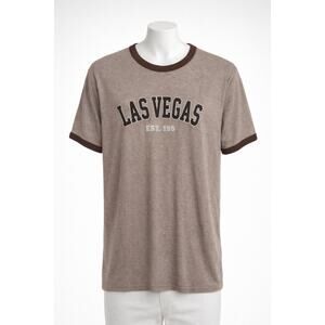 L.A.T Sport Las Vegas Ringer T-Shirt Brown Mens Size L Retro Travel Graphic Tee